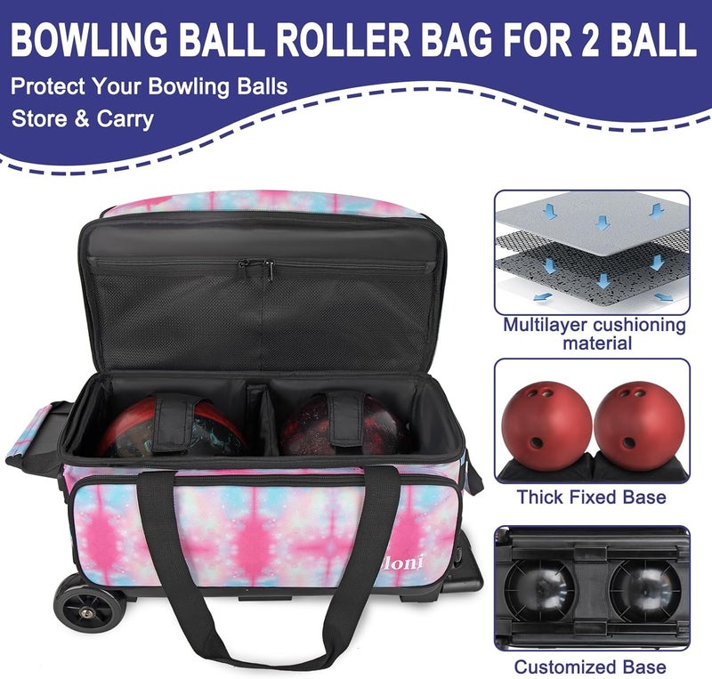 Goloni Double Roller 2 Ball Bowling Bag with Separate Shoe Compartment,2 Ball Bowling Bag with Wheels,Retractable Handle Extends to 40" - Image 3